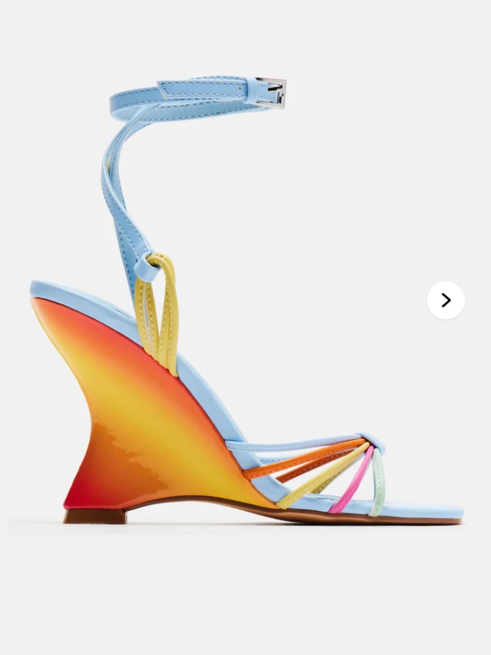 Fashion Nova Light Blue Multi-Color Sculpted Wedge Sandal with Ankle Strap - Picture 1 of 3